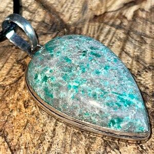 Chrysocolla in Quartz  Greenish -Blue Pendant 2 1/4”